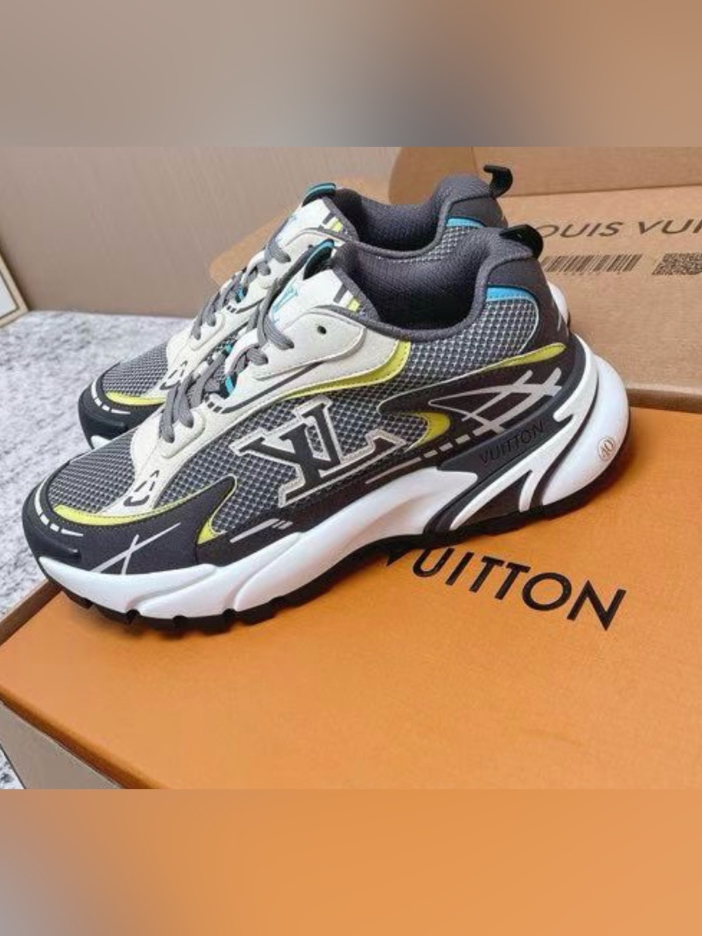 Louis Vuitton Grey & Yellow Run Away Mesh Sneaker - Men